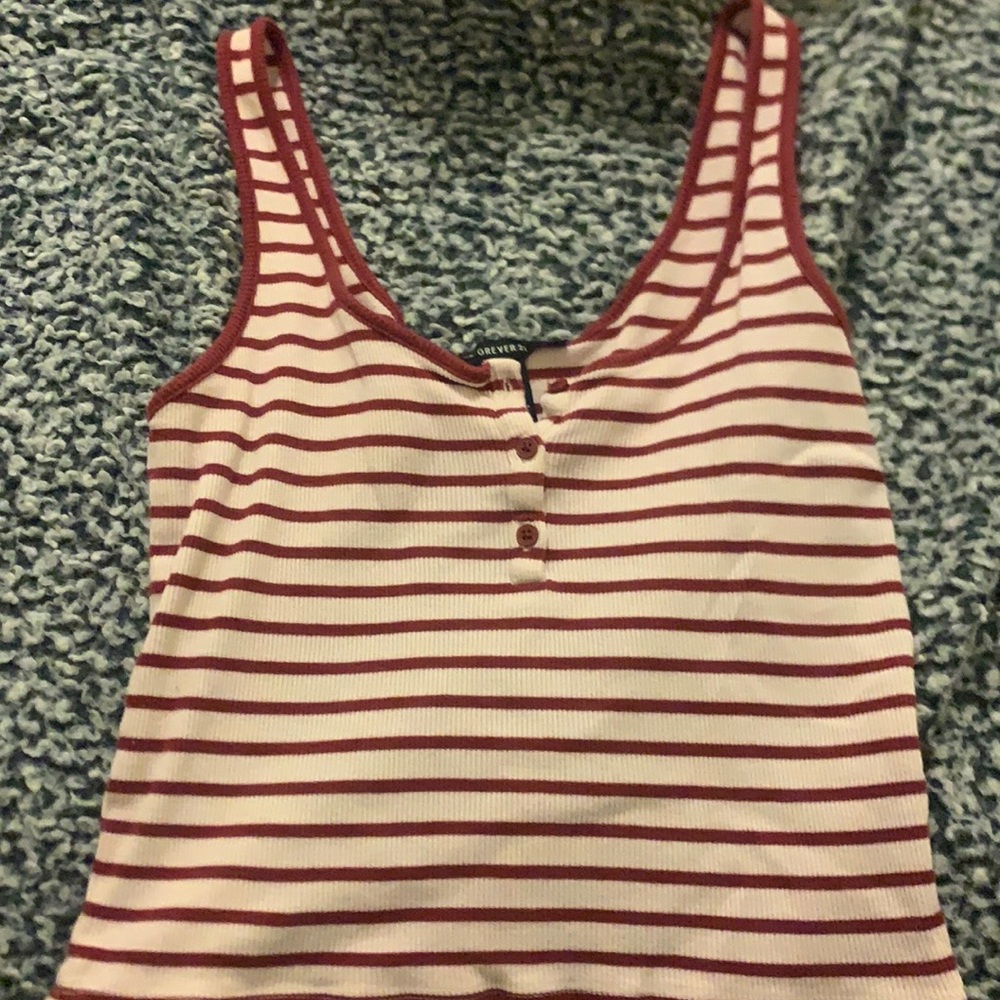 forever 21 off white and red/burgundy stripes. size small